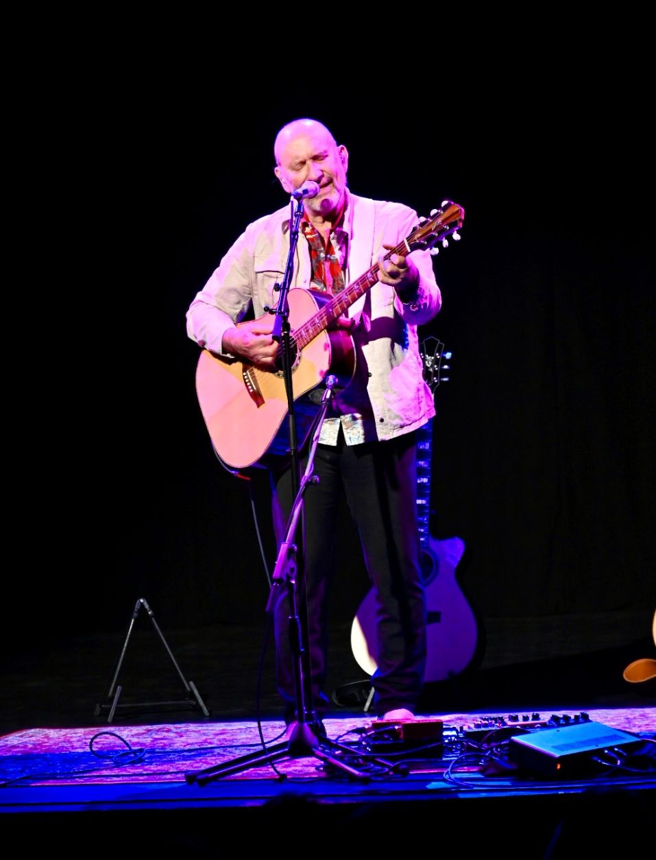 Colin Hay playing guitar singing into a microphone